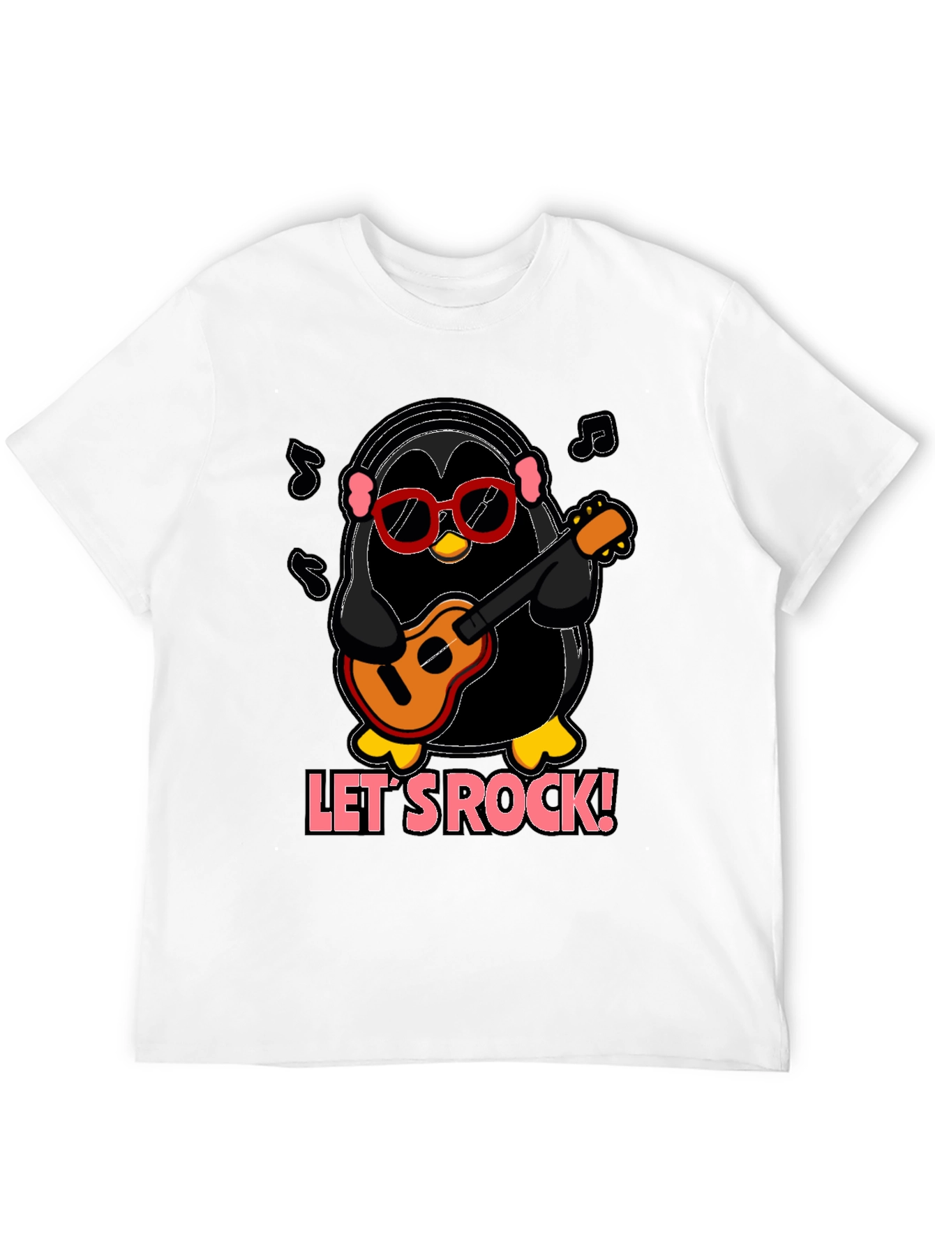 Lets Rock Penguin Musician Graphic T-Shirt