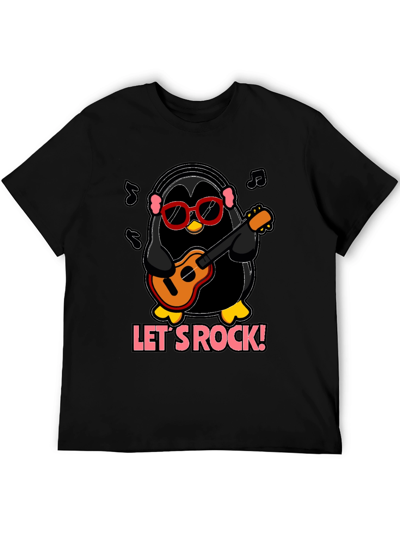 Lets Rock Penguin Musician Graphic T-Shirt
