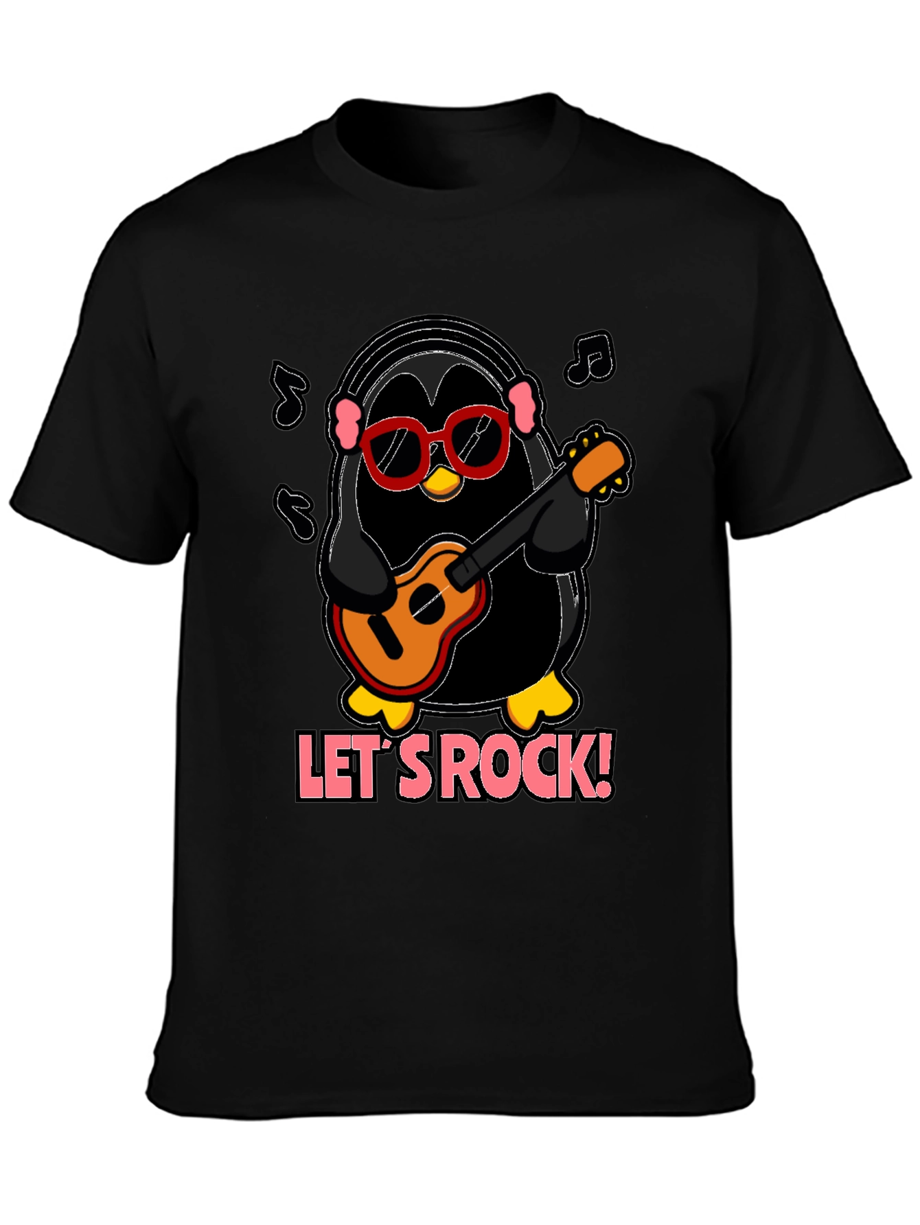Lets Rock Penguin Musician Graphic T-Shirt