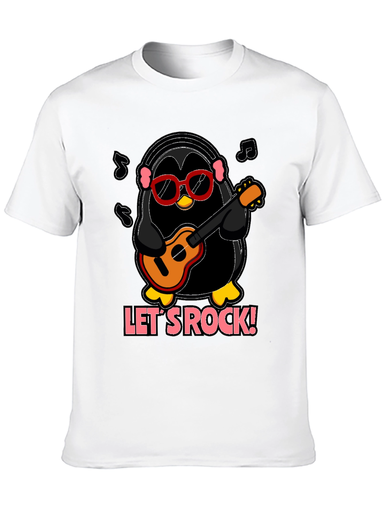 Lets Rock Penguin Musician Graphic T-Shirt