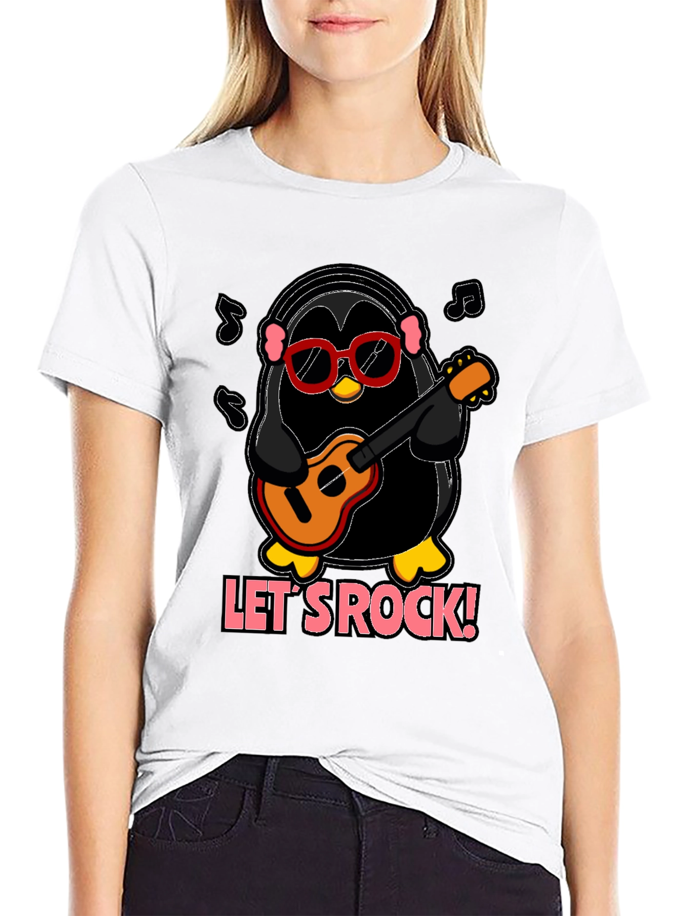 Lets Rock Penguin Musician Graphic T-Shirt