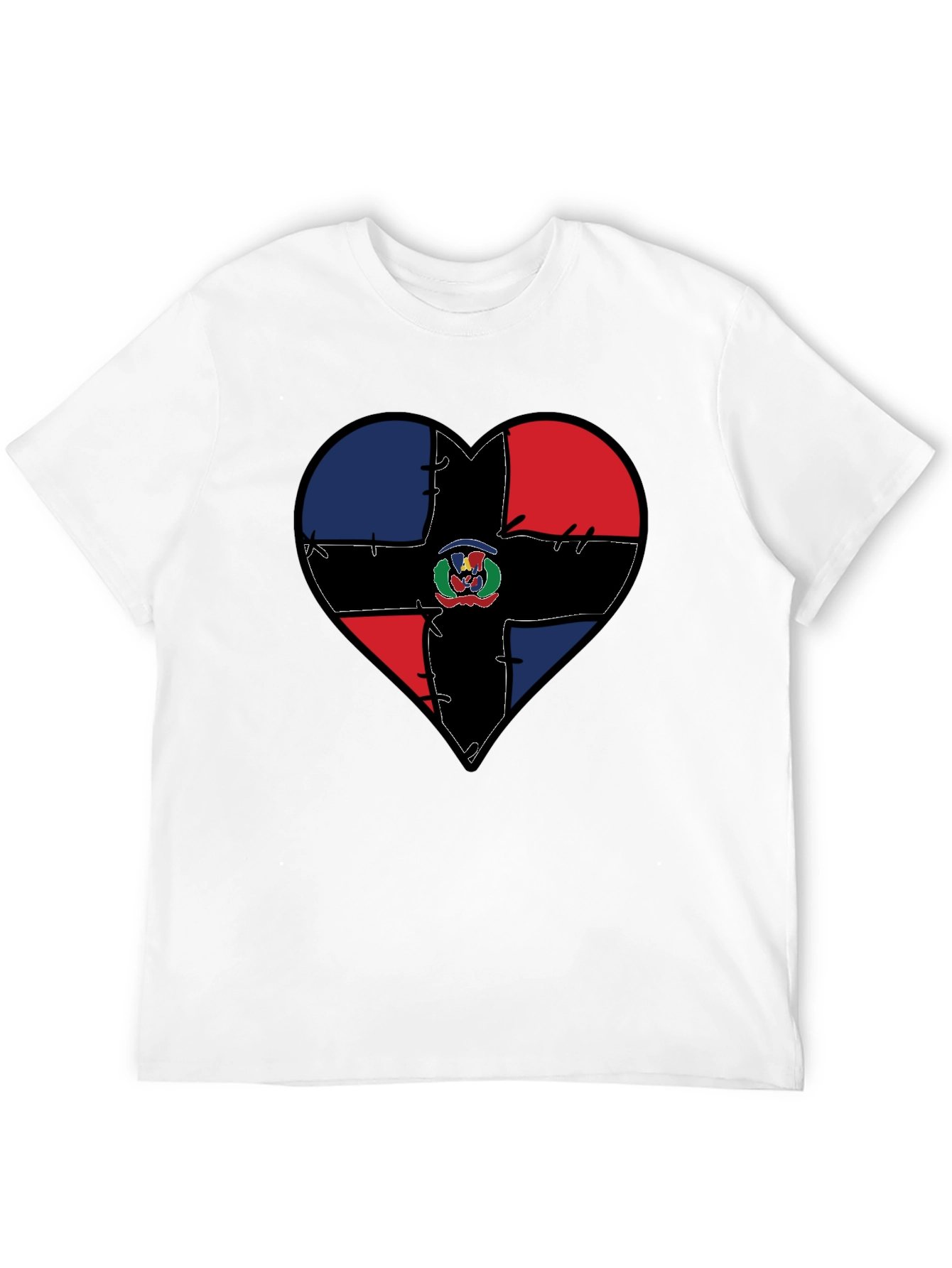 Dominican Republic Flag Heart T-Shirt - Black
