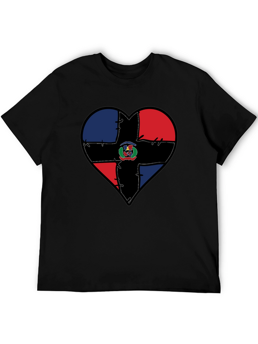 Dominican Republic Flag Heart T-Shirt - Black