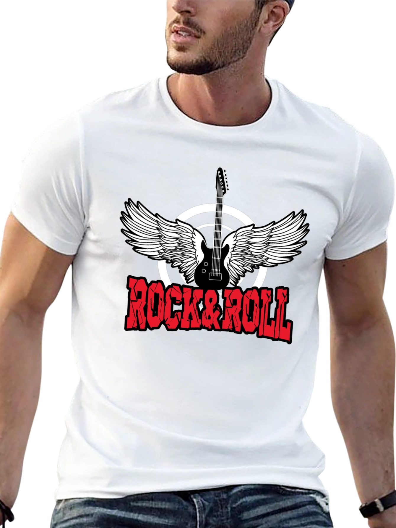 Rock & Roll Graphic Print Crewneck T-Shirt