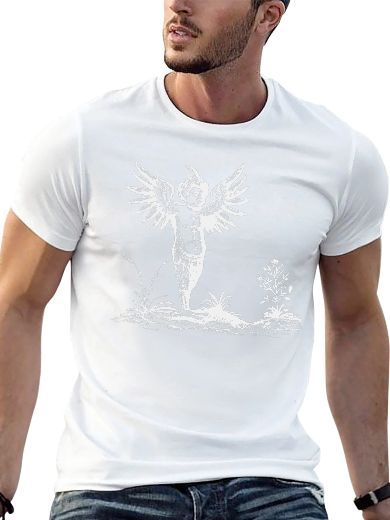 Whimsical Winged Figure Black T-Shirt