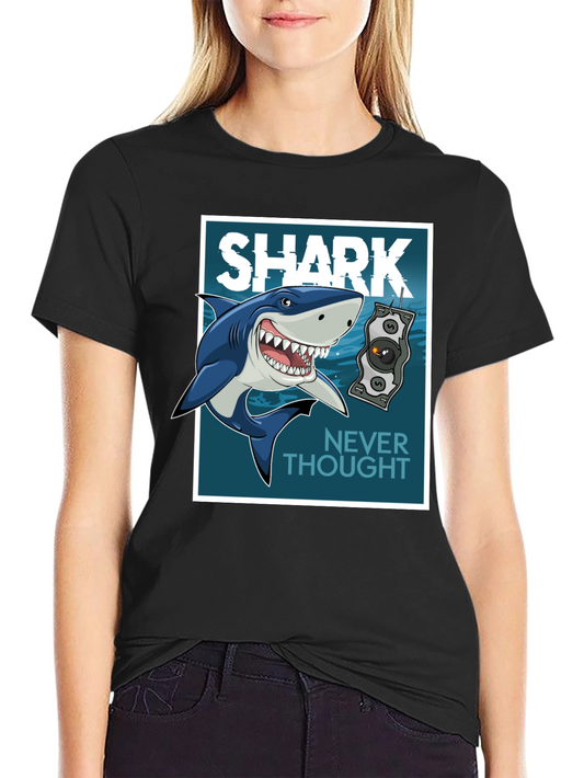 Shark Never Thought Graphic Print Black Tee
