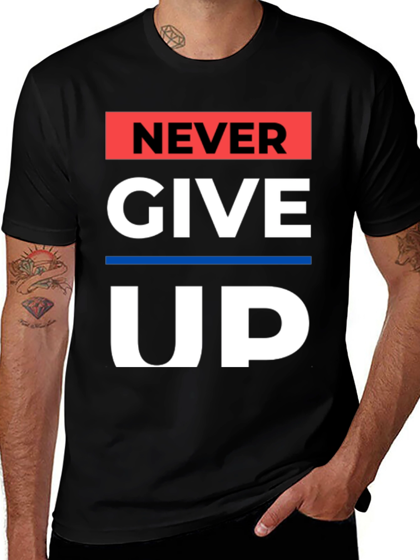 Never Give Up Graphic Tee - Motivational Black T-Shirt