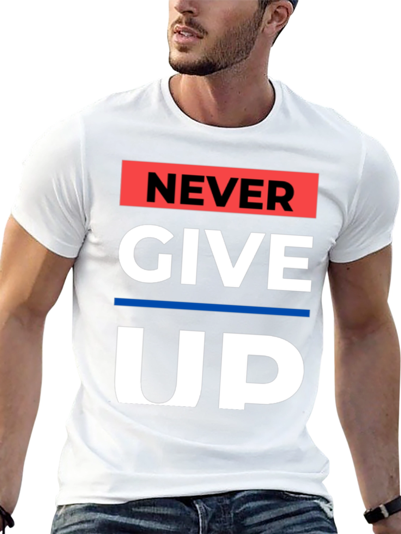 Never Give Up Graphic Tee - Motivational Black T-Shirt