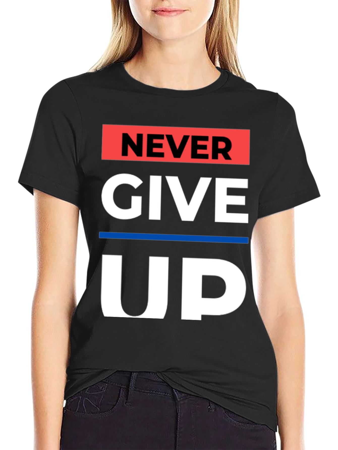 Never Give Up Graphic Tee - Motivational Black T-Shirt