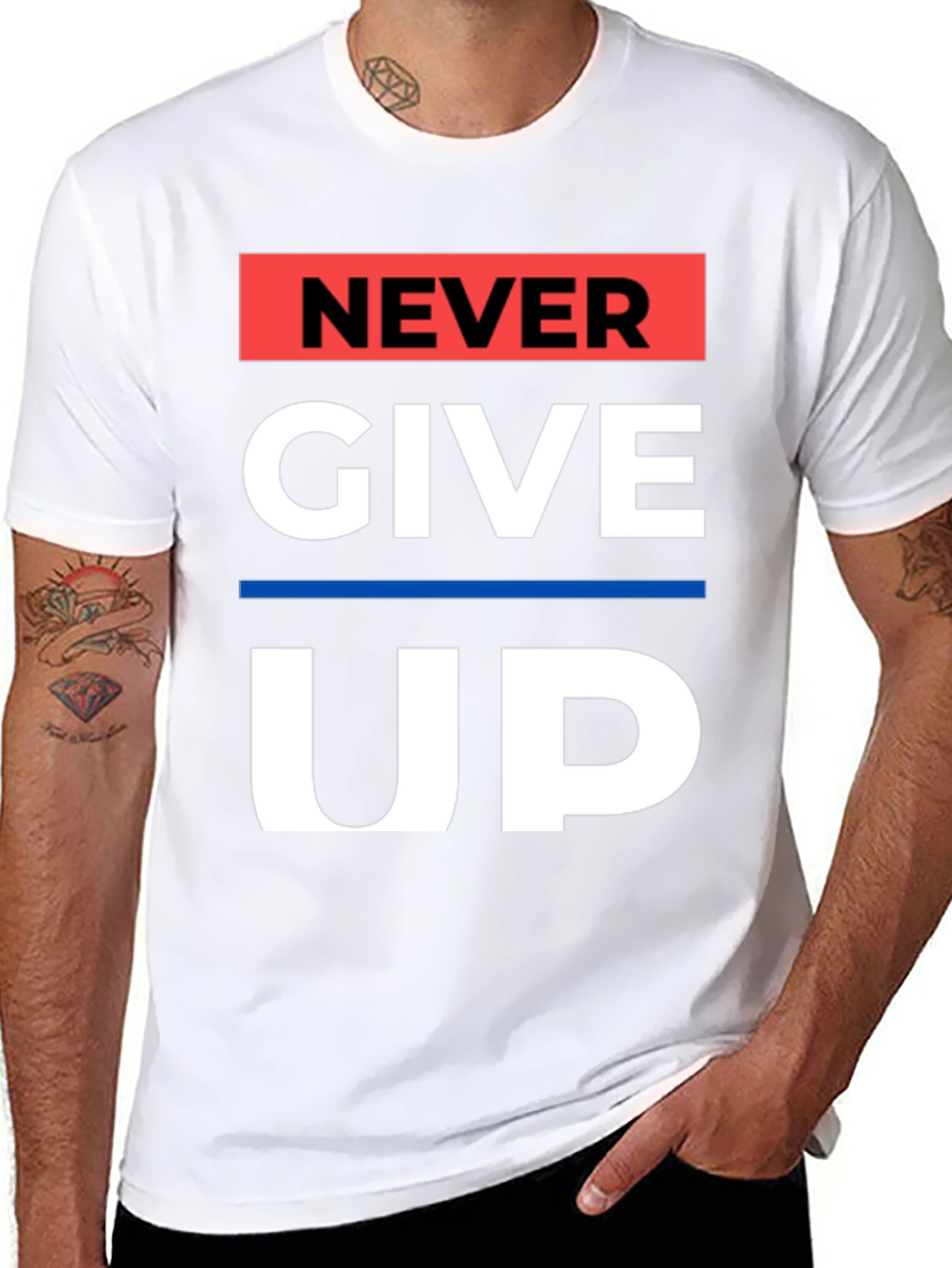 Never Give Up Graphic Tee - Motivational Black T-Shirt