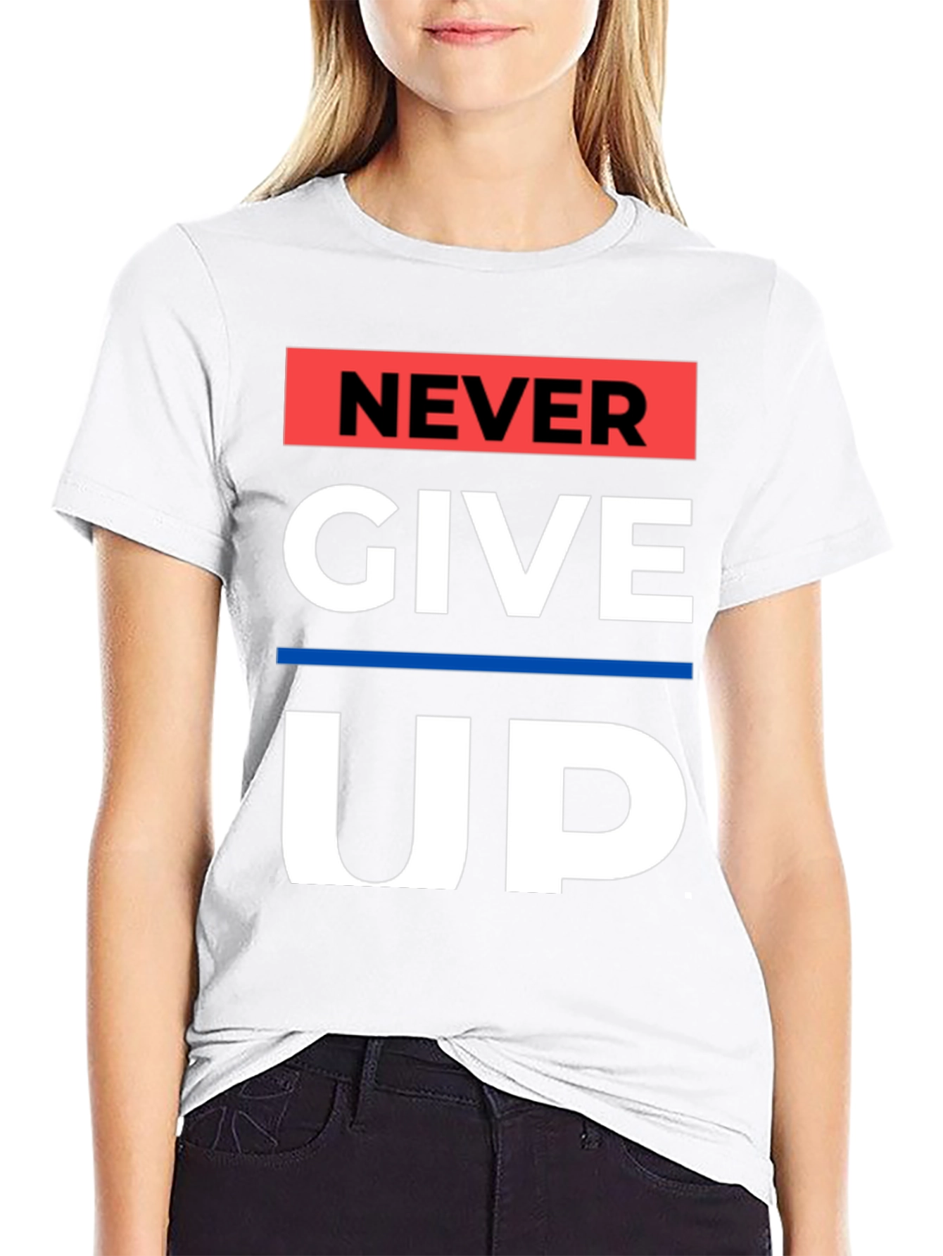 Never Give Up Graphic Tee - Motivational Black T-Shirt