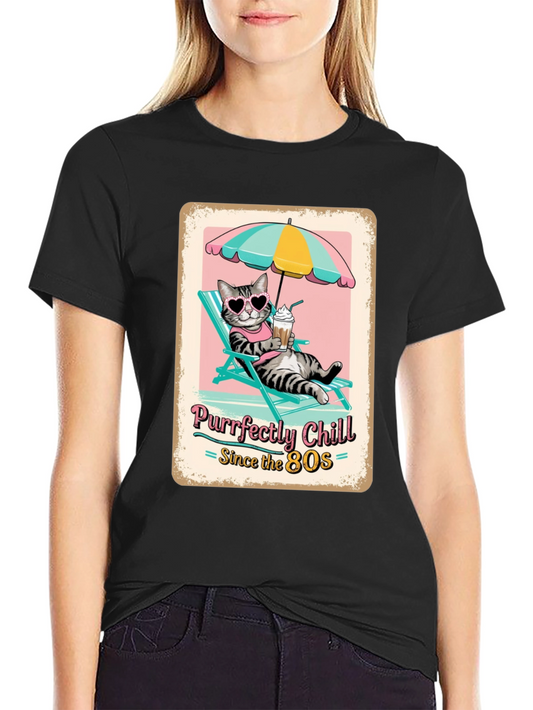 Purrfectly Chill Cat T-Shirt - Retro 80s Style