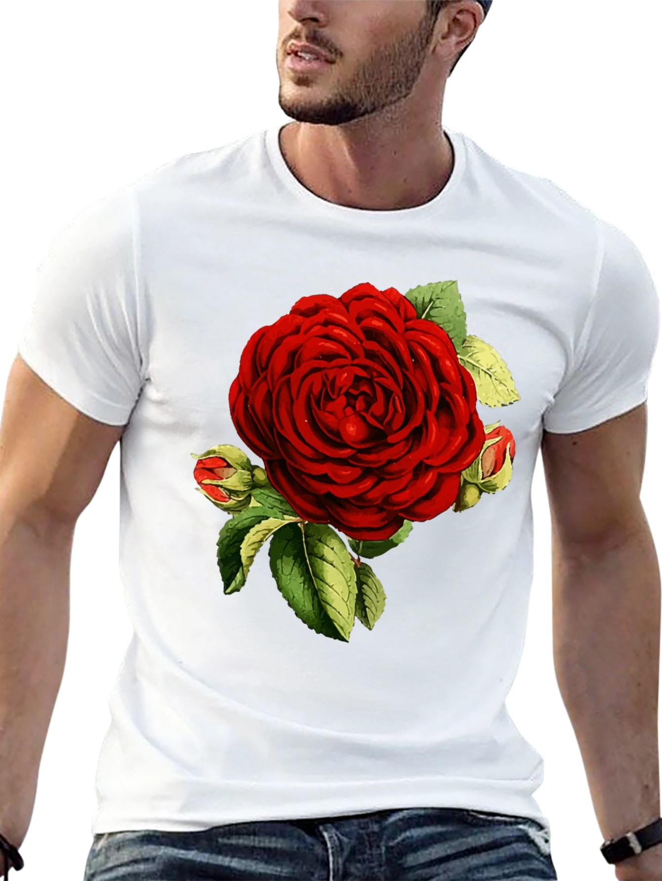 Elegant Red Rose Graphic T-Shirt - Botanical Print