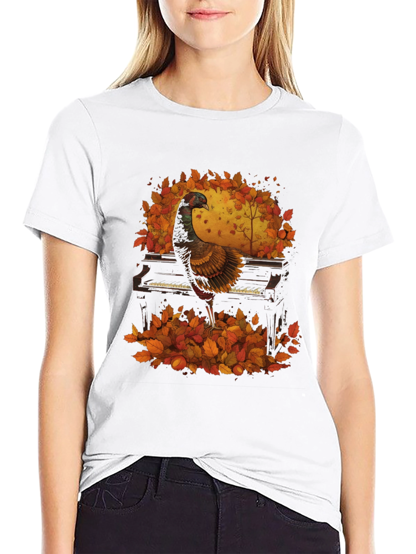 Thanksgiving Turkey Playing Piano T-Shirt