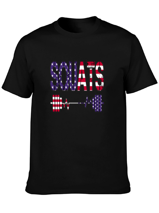 Patriotic Squats Graphic Tee - American Flag Design