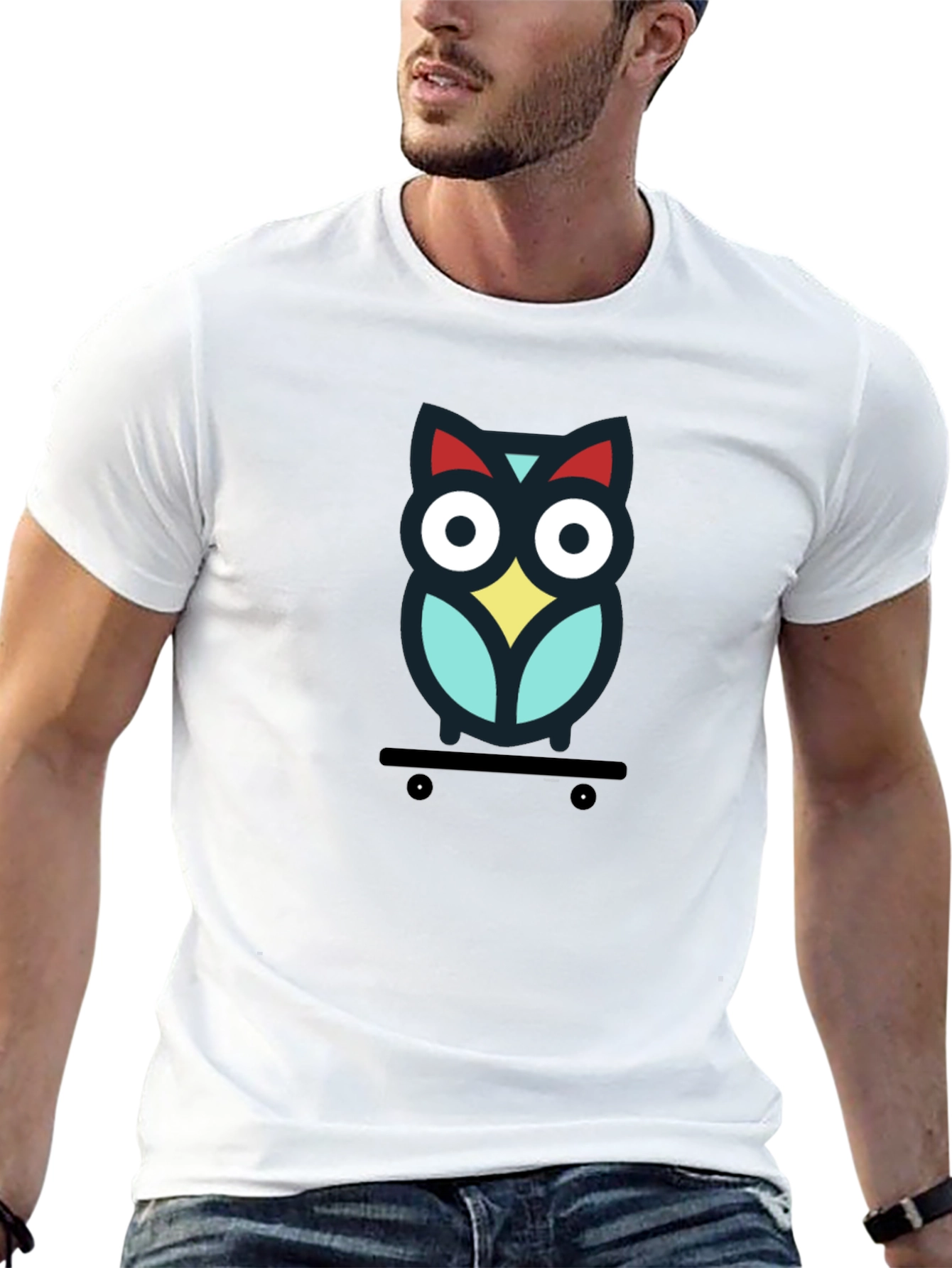 Skateboarding Owl Graphic Tee - Black Cotton T-Shirt