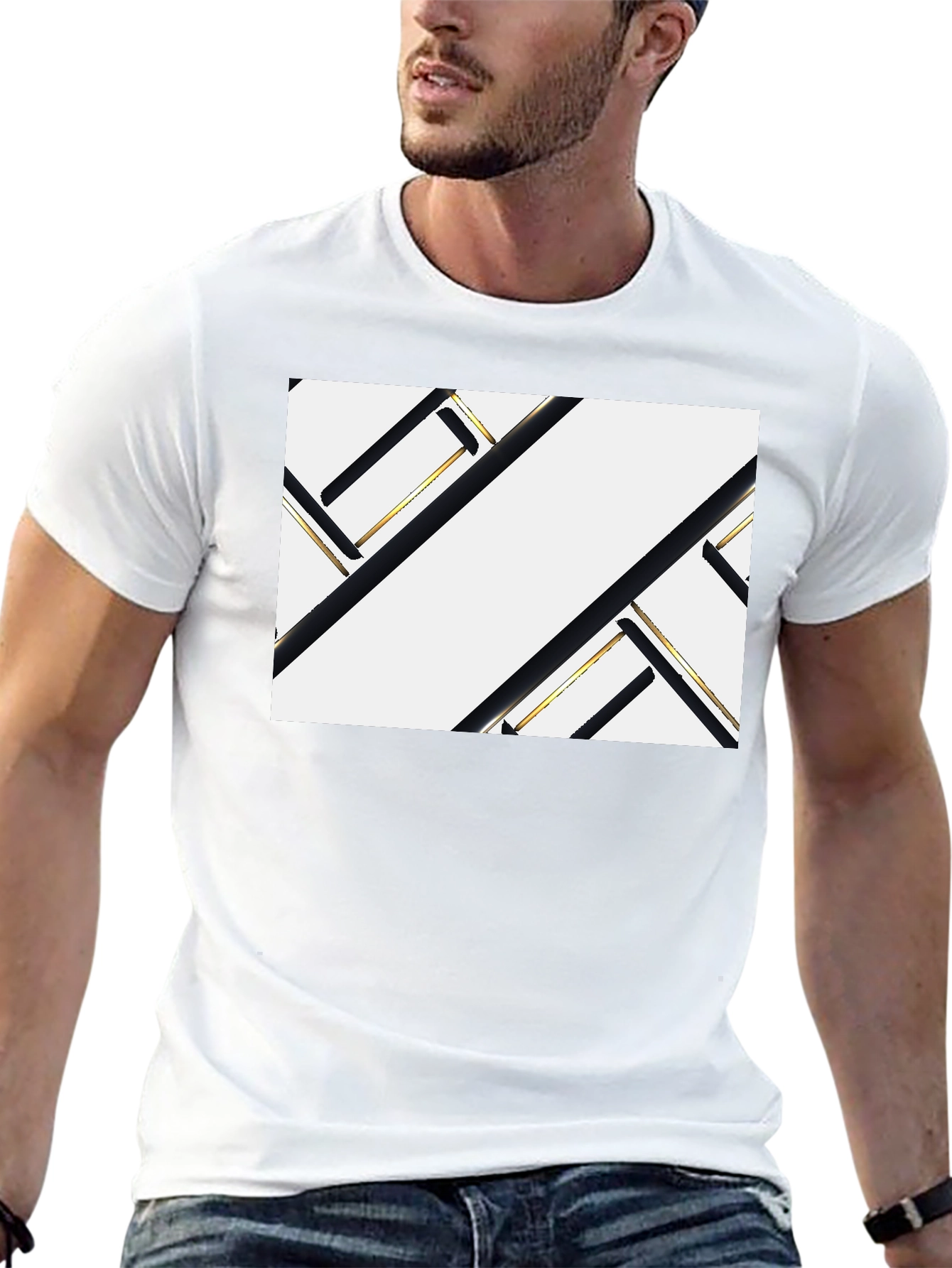 Abstract Geometric Black and Gold Graphic Tee
