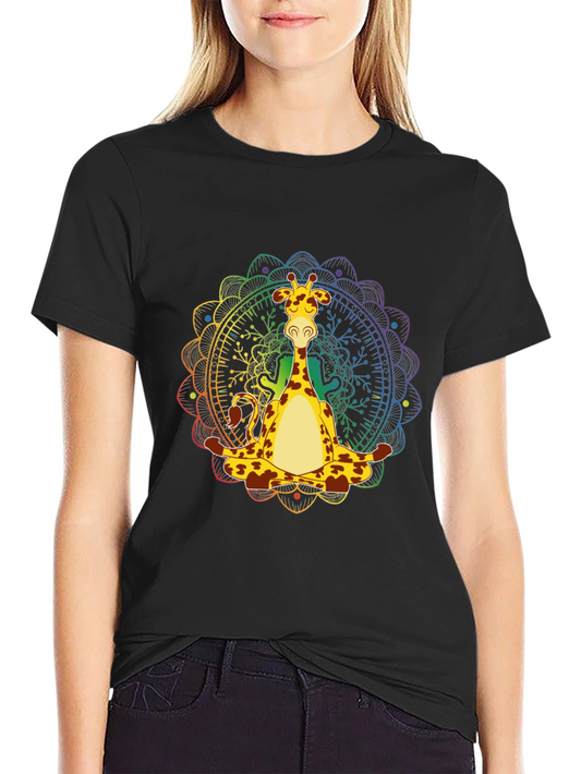 Zen Giraffe T-Shirt - Meditating Mandala Design