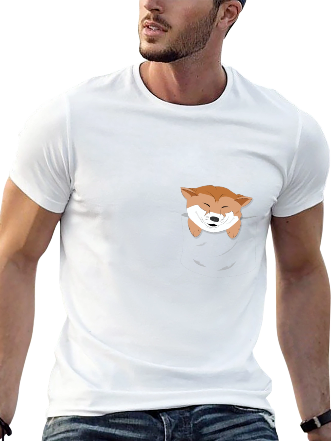 Cute Shiba Inu Pocket T-Shirt - Black