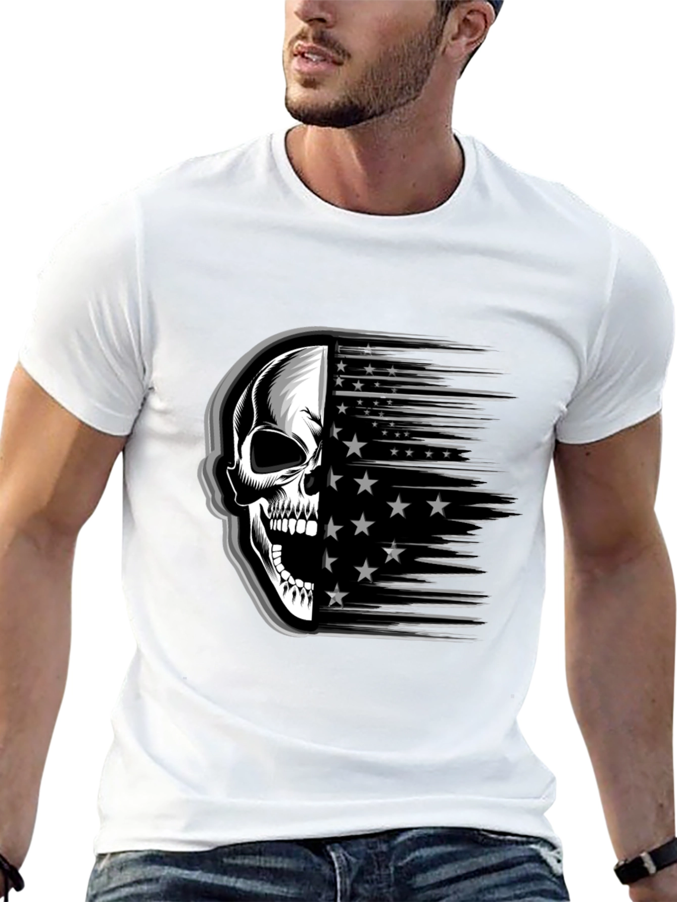 Skull Stars Stripes Graphic Tee - Mens Black T-Shirt