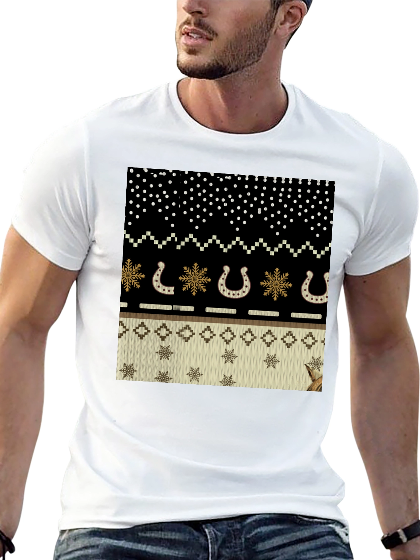 Ugly Sweater Western Horseshoe Black T-Shirt
