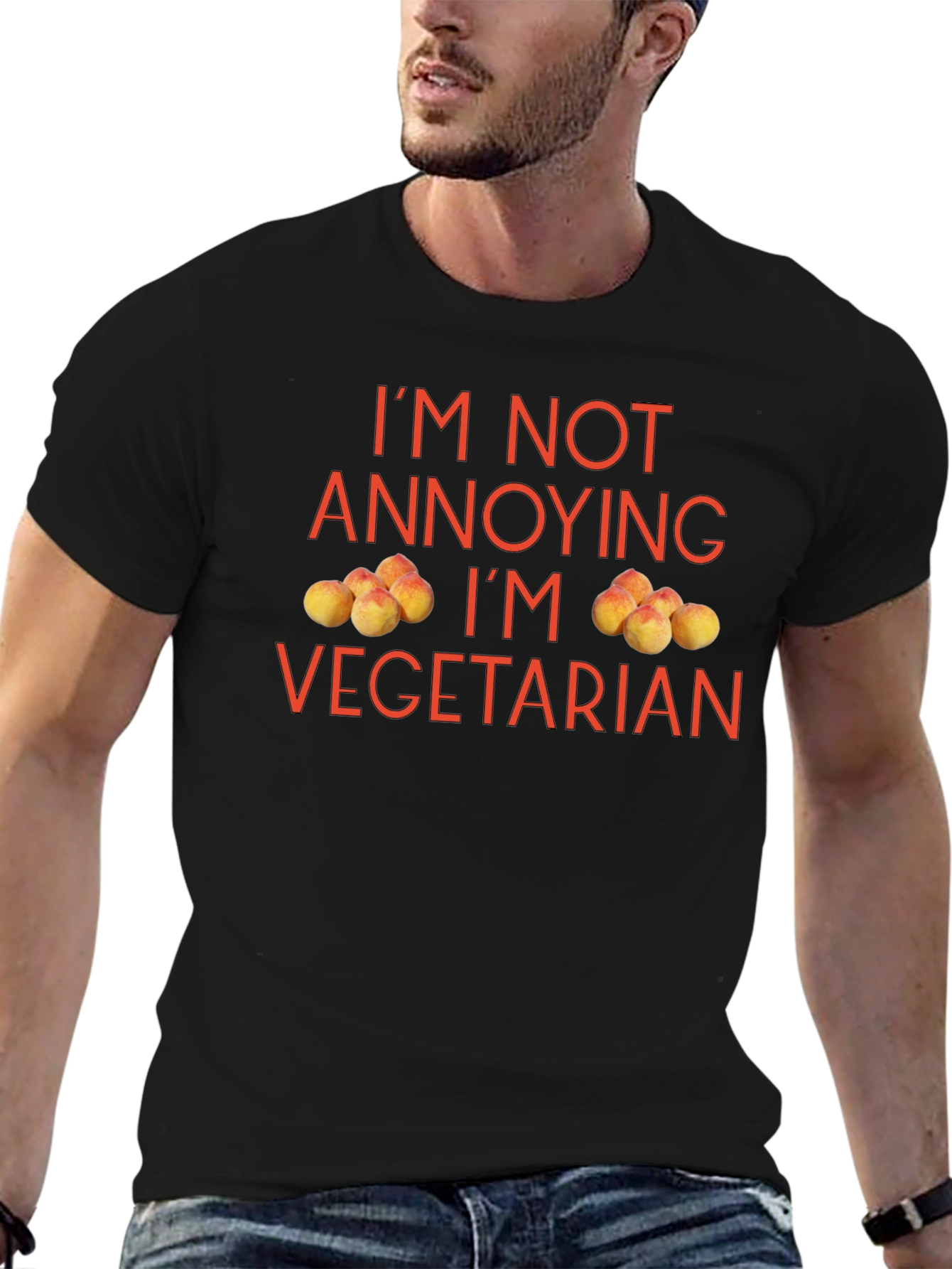 Funny Vegetarian T-Shirt - Peach Design Soft Cotton Tee