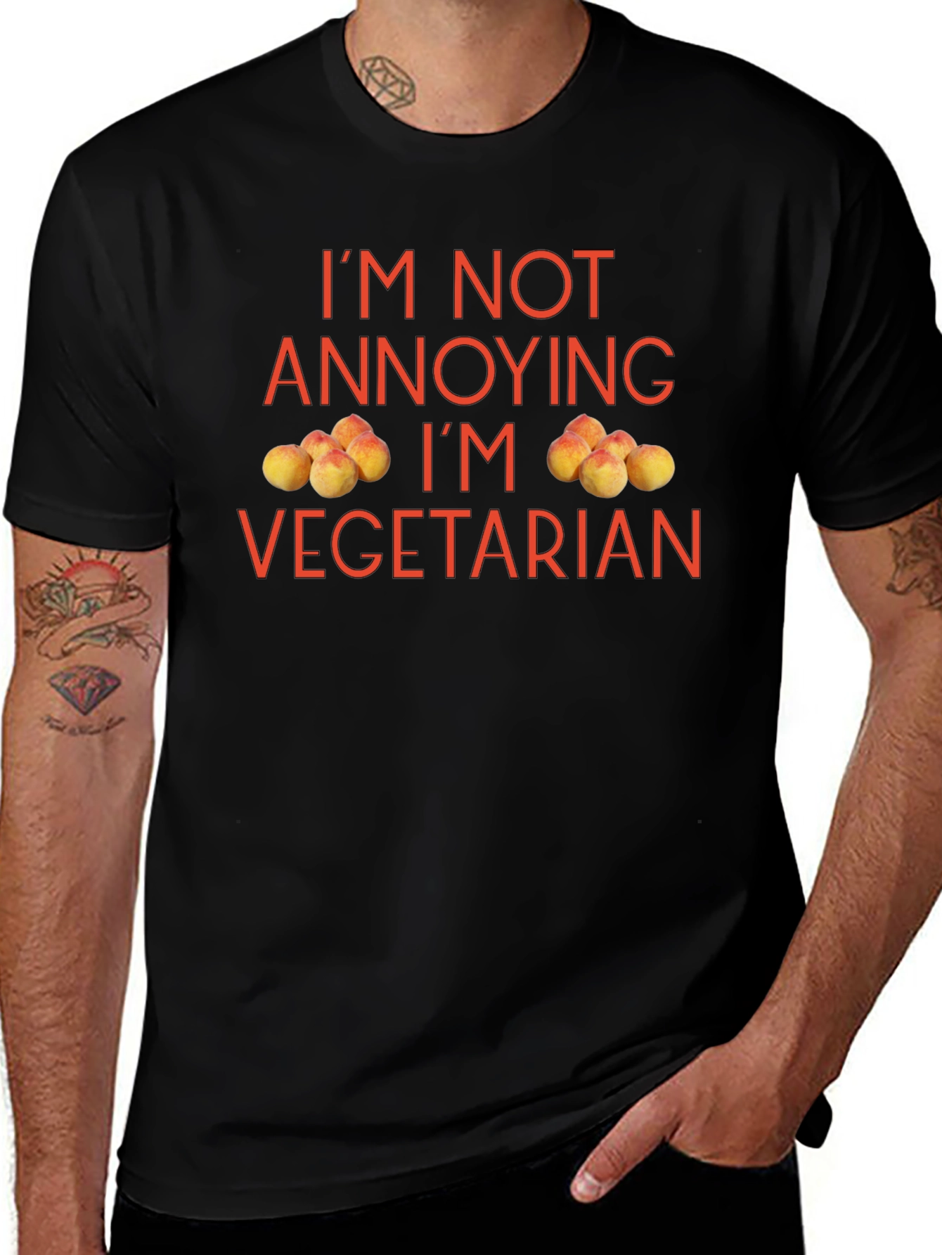 Funny Vegetarian T-Shirt - Peach Design Soft Cotton Tee