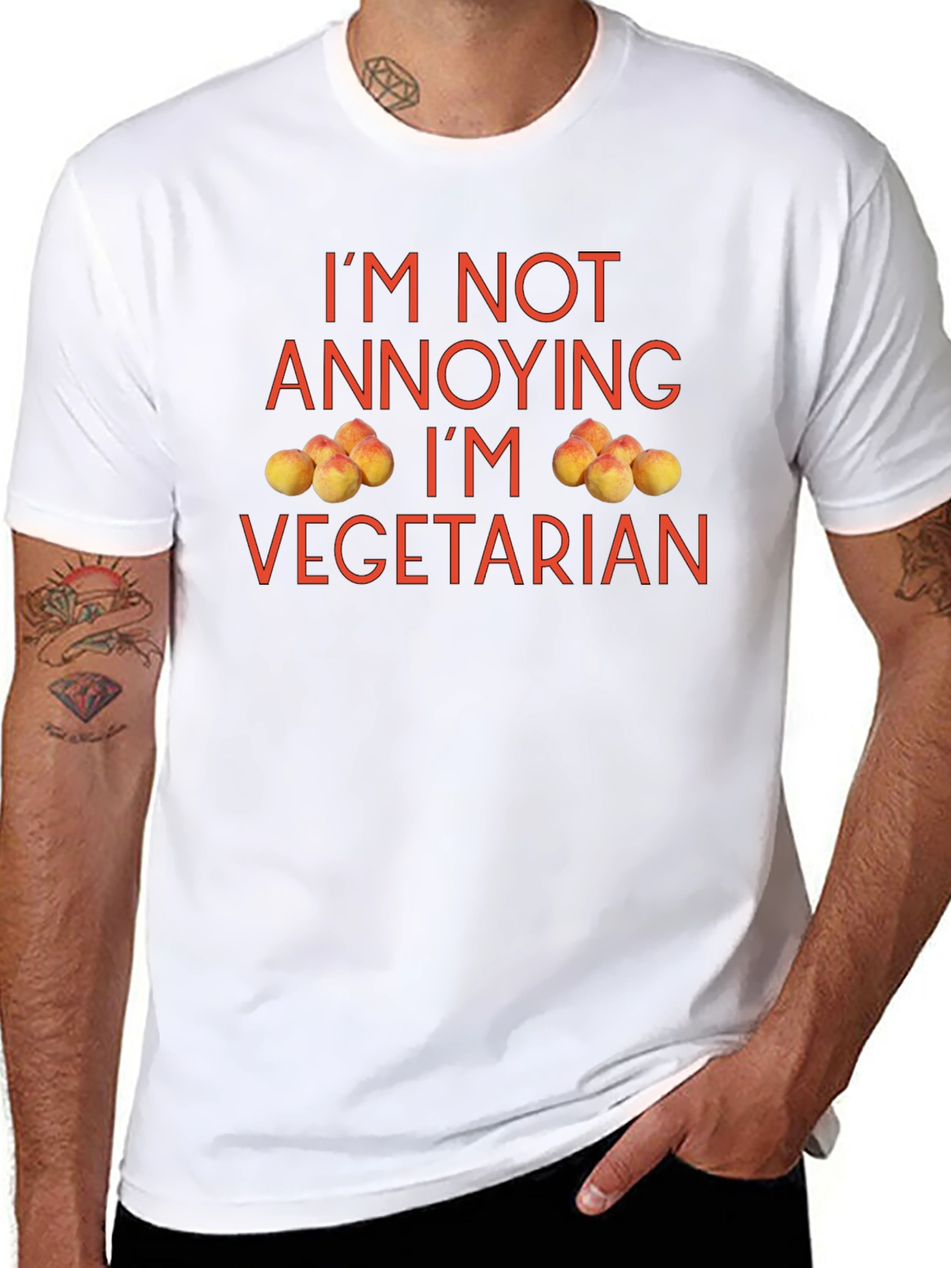 Funny Vegetarian T-Shirt - Peach Design Soft Cotton Tee