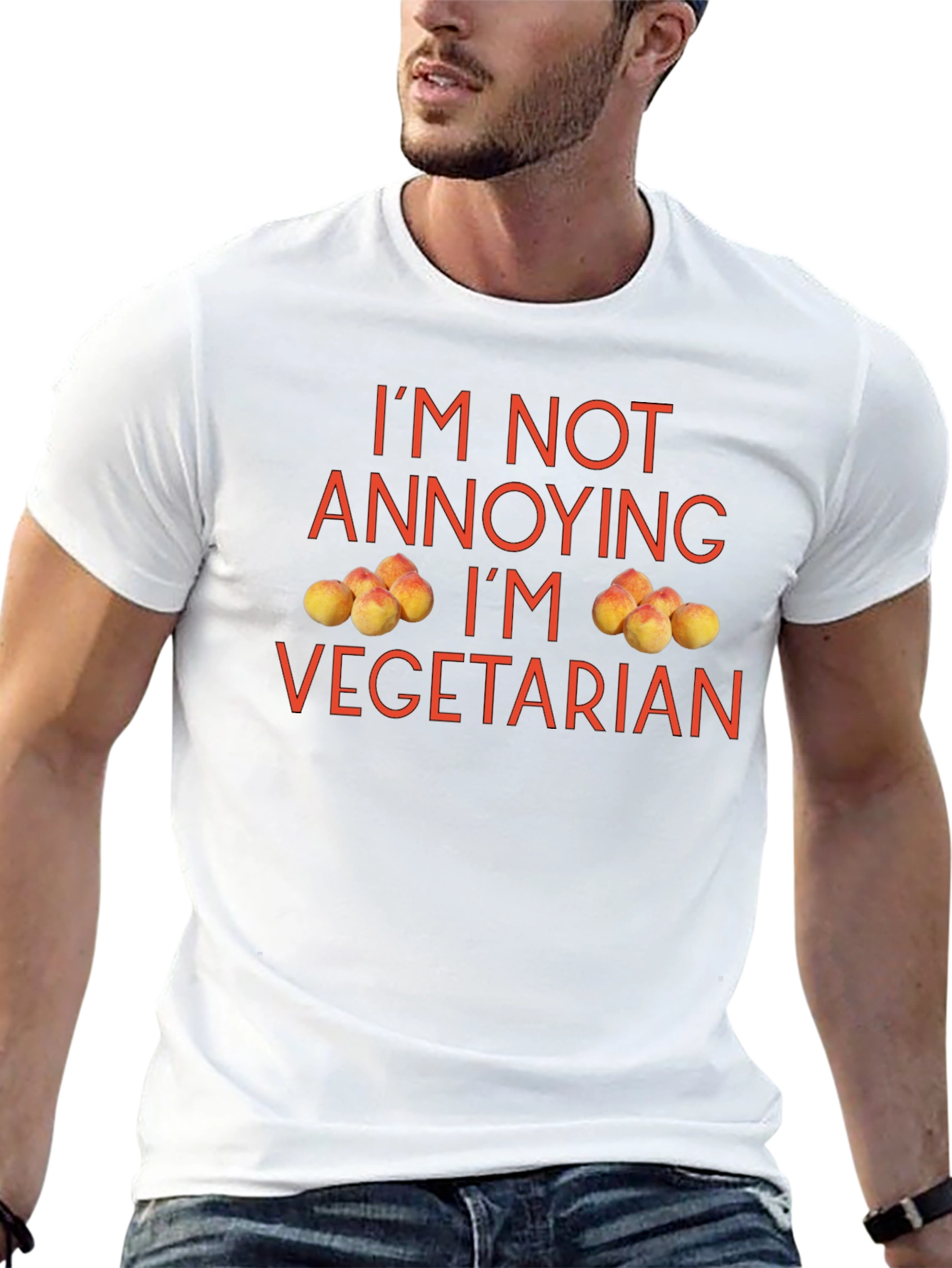 Funny Vegetarian T-Shirt - Peach Design Soft Cotton Tee