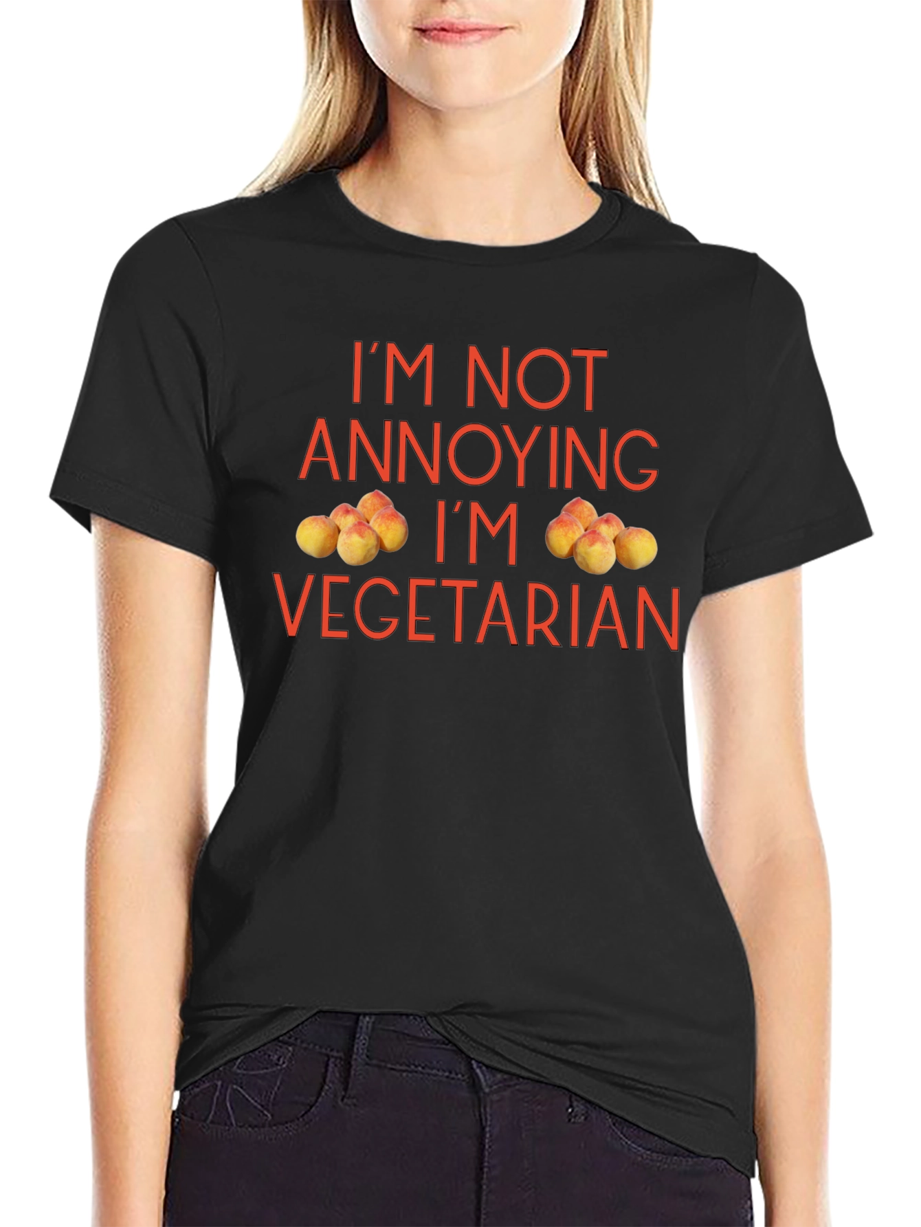 Funny Vegetarian T-Shirt - Peach Design Soft Cotton Tee