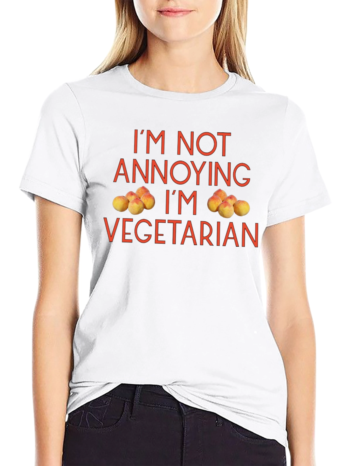 Funny Vegetarian T-Shirt - Peach Design Soft Cotton Tee