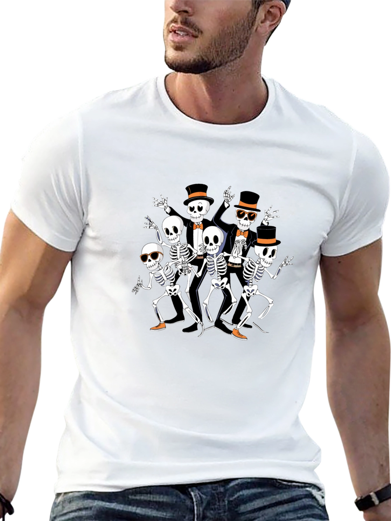 Dancing Skeleton Crew Tee - Spooky Style!