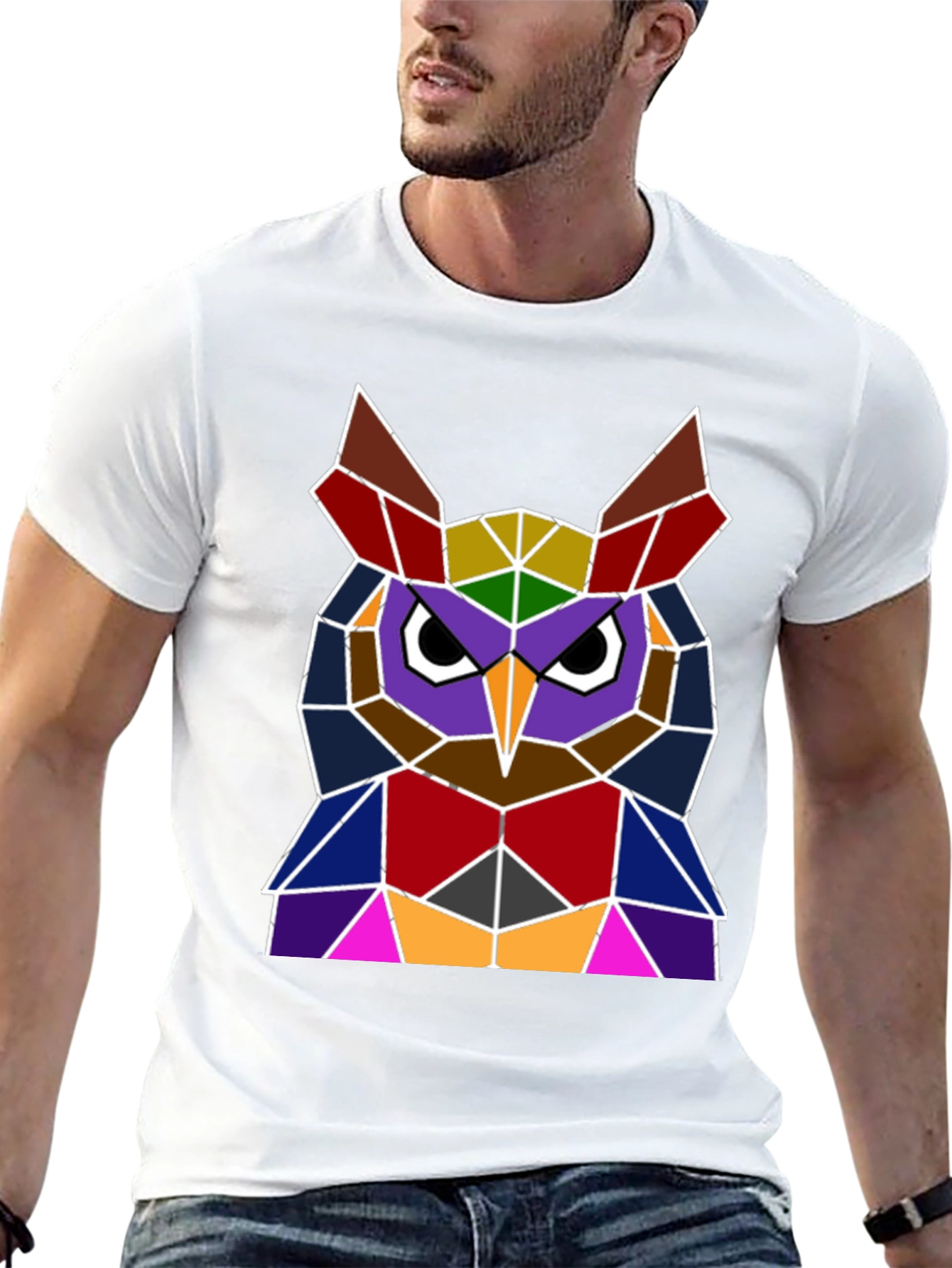 Geometric Owl Graphic Tee - Unique Polygon Design