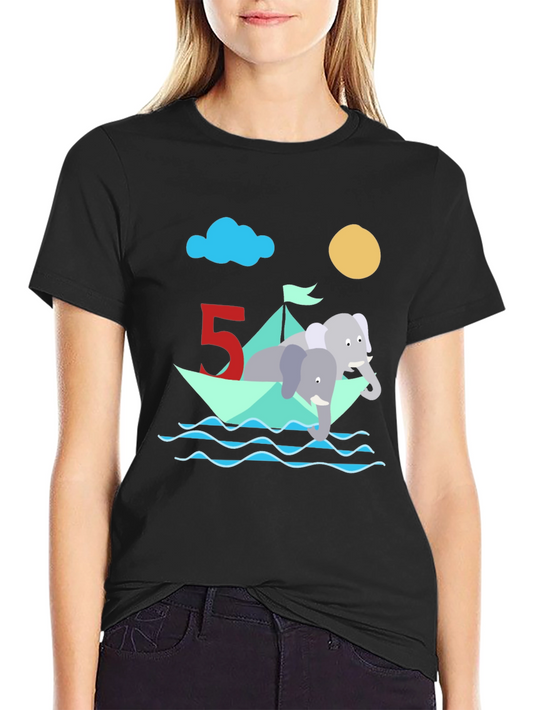 Cute 5th Birthday Elephant Boat T-Shirt