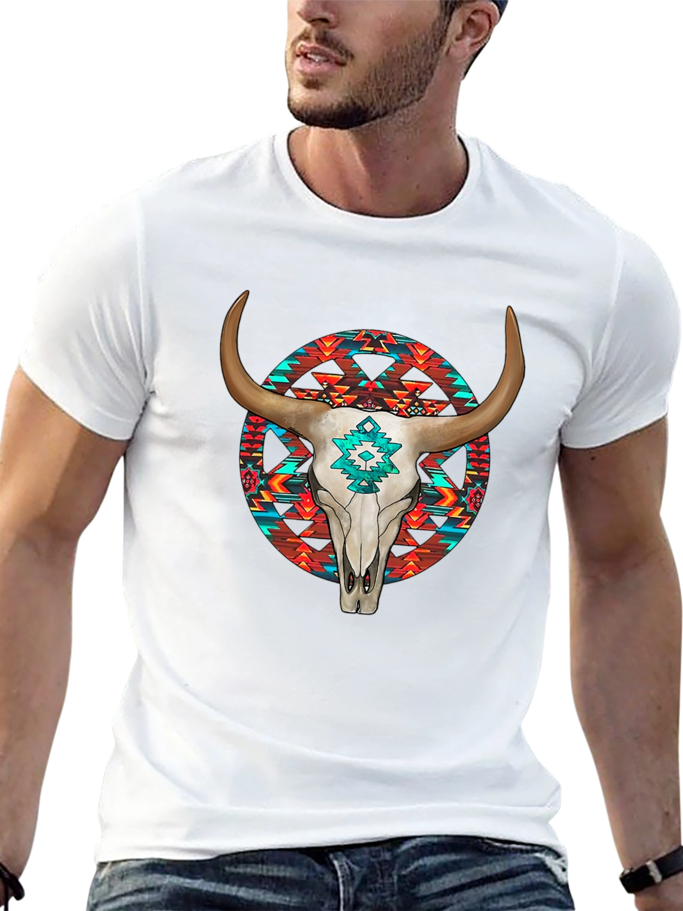 Cow Skull Graphic Print Black T-Shirt