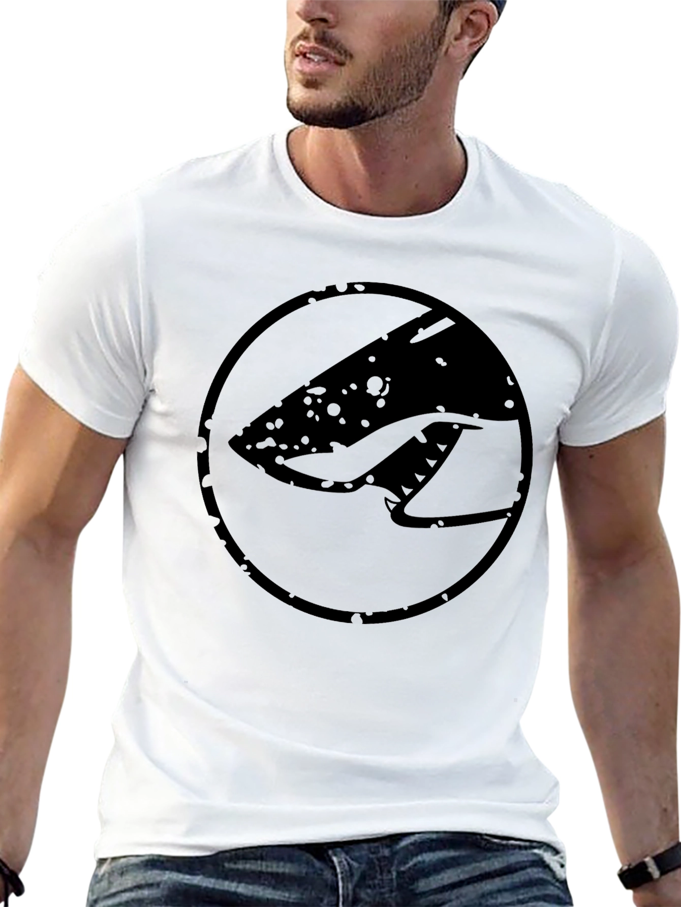 Black Graphic Tee - Retro Shark Design
