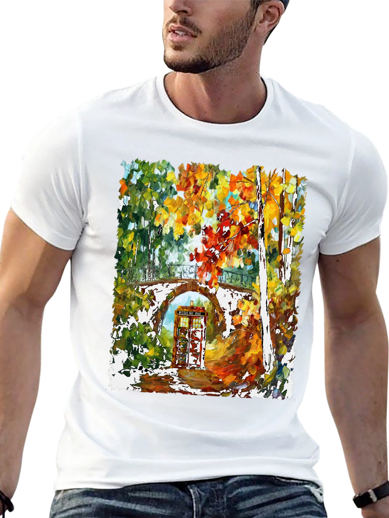 Autumn Tardis T-Shirt - Unique Artistic Design