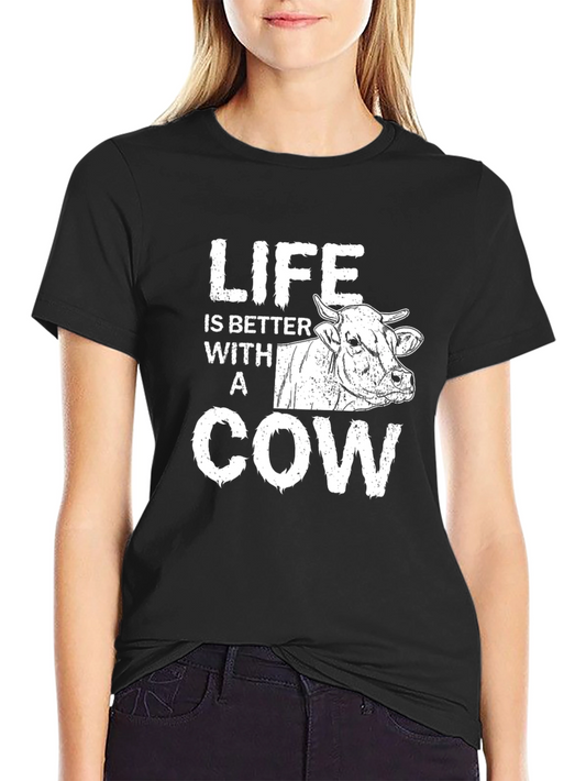 Life is Better with a Cow Graphic Tee - Black