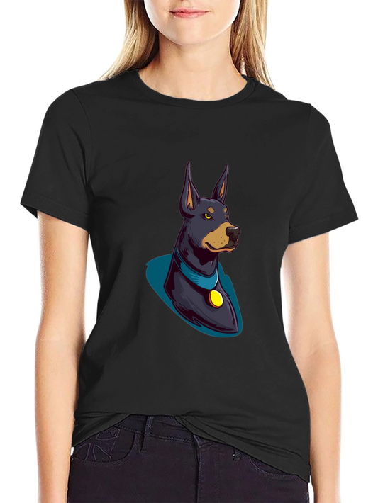 Doberman Cartoon Graphic Tee - Black