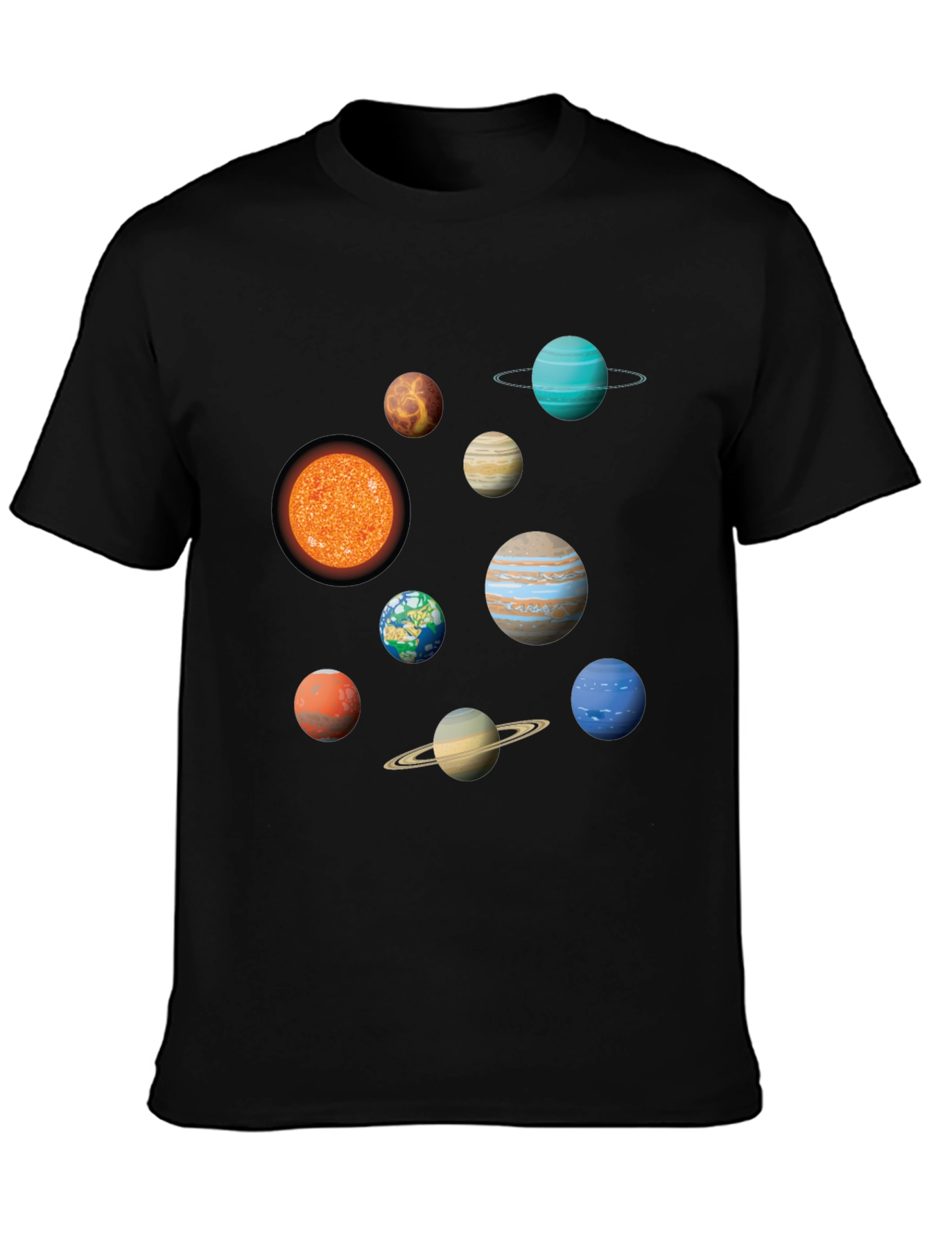 Solar System Planets Graphic Print Black T-Shirt