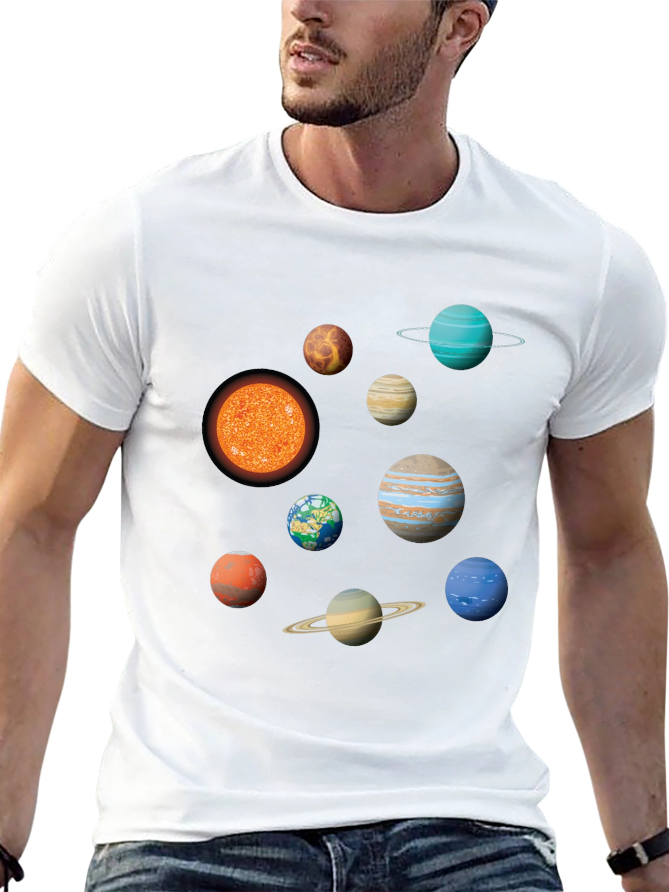 Solar System Planets Graphic Print Black T-Shirt