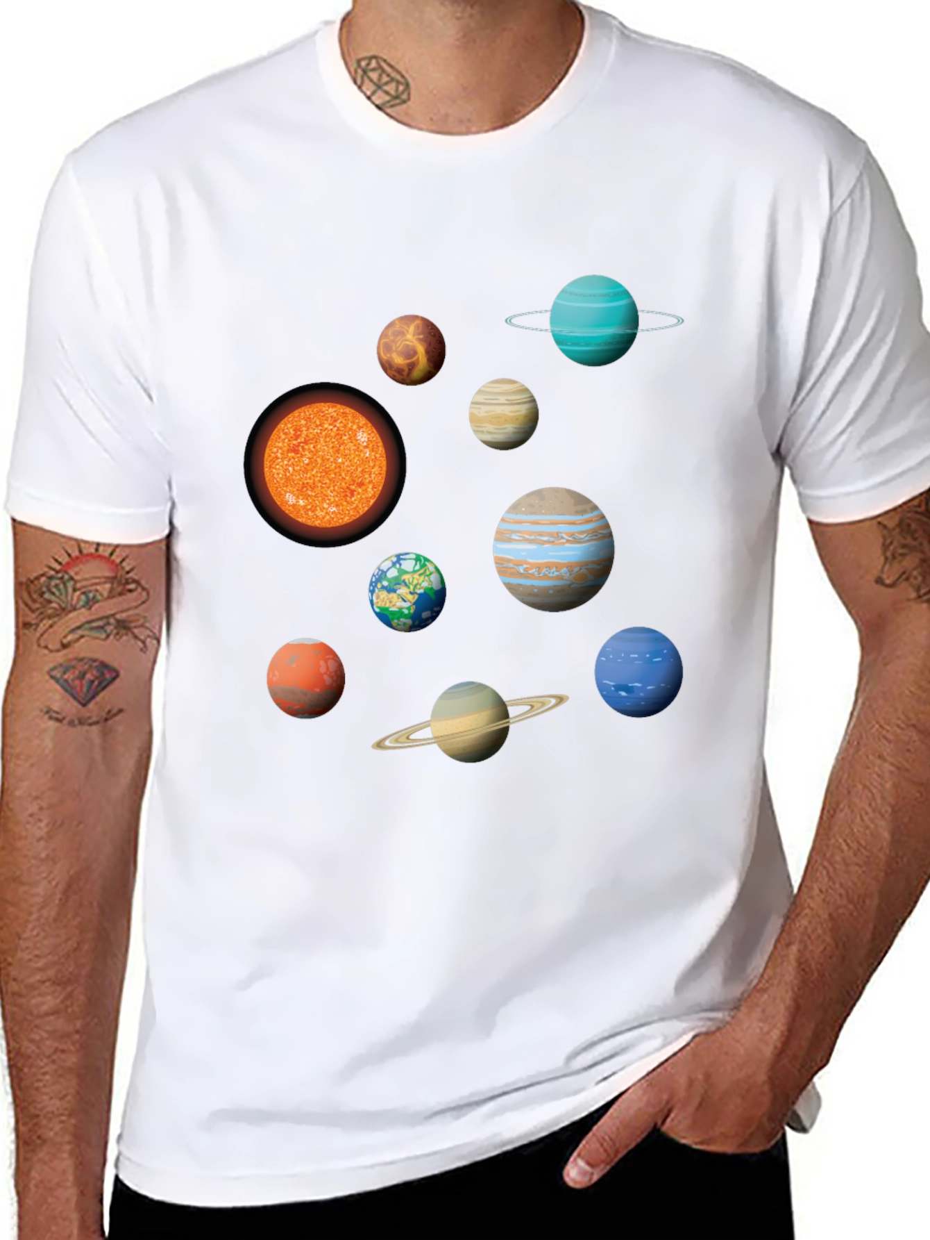 Solar System Planets Graphic Print Black T-Shirt
