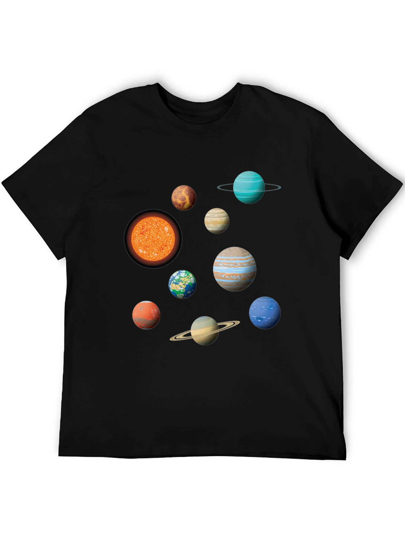 Solar System Planets Graphic Print Black T-Shirt