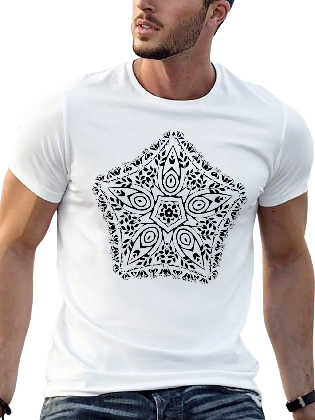 Black Star Mandala Graphic Tee - Casual Style