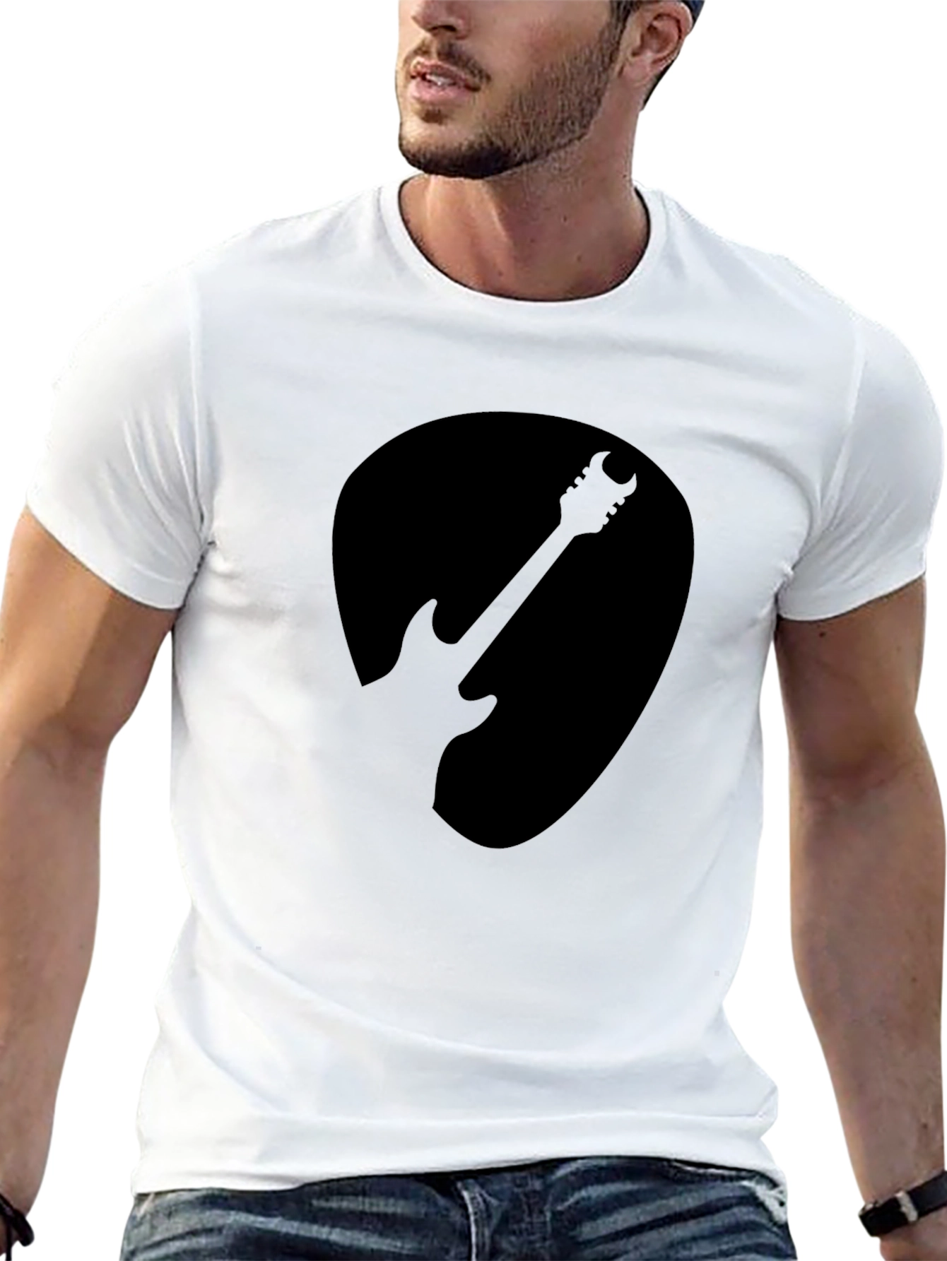 Guitar Silhouette Graphic T-Shirt - Black
