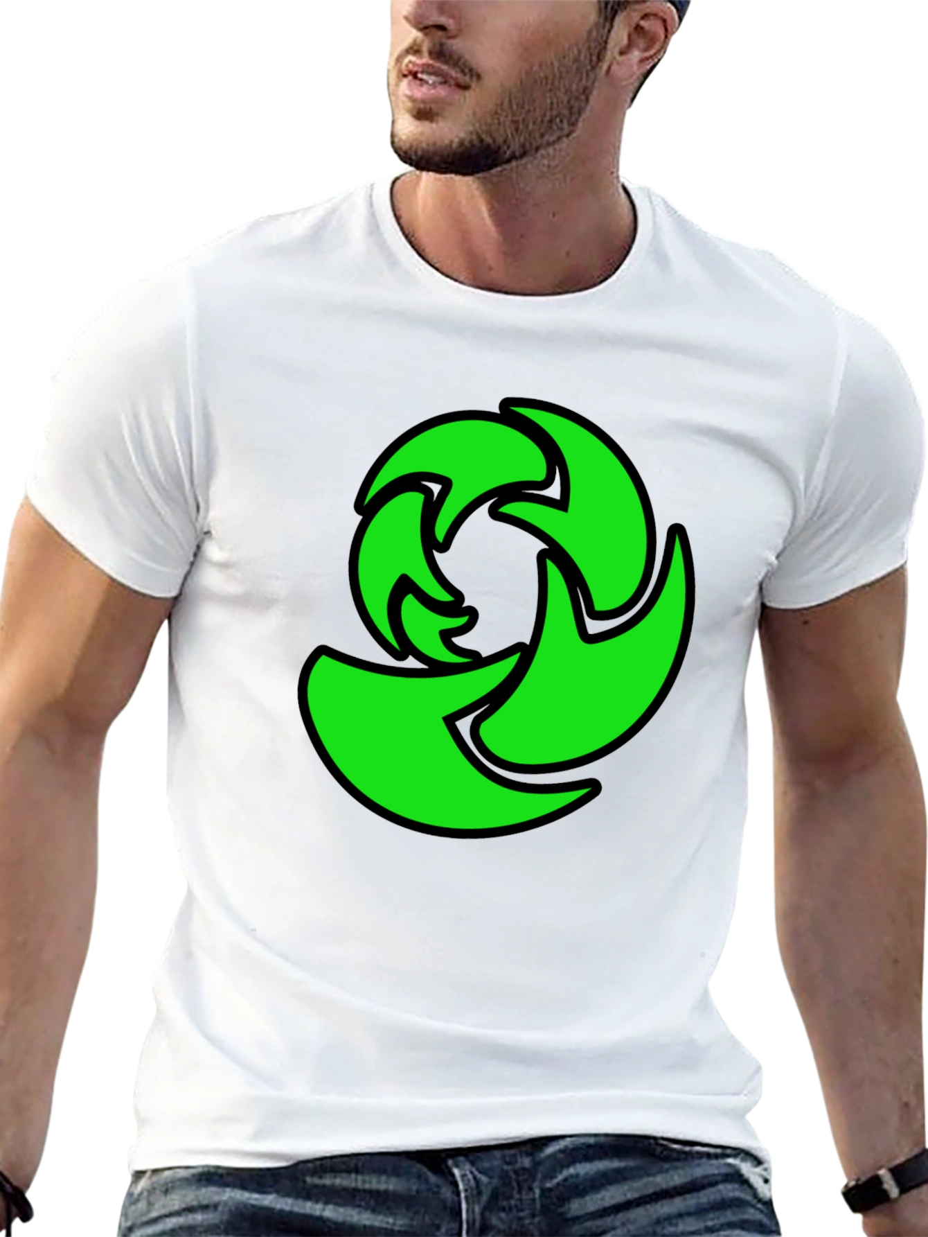 Green Graphic Print Black T-Shirt