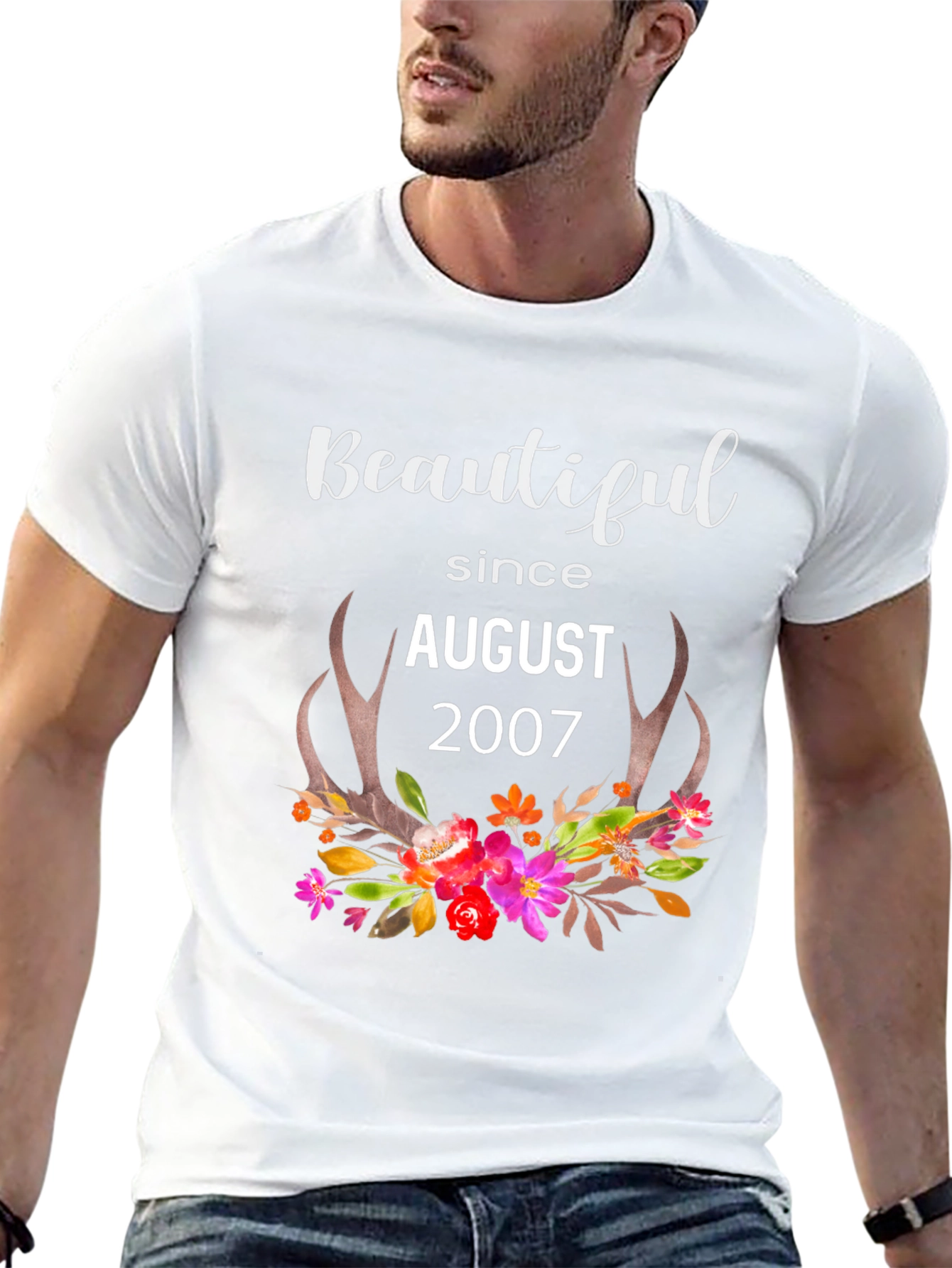Beautiful Since August 2007 Floral Antler Shirt