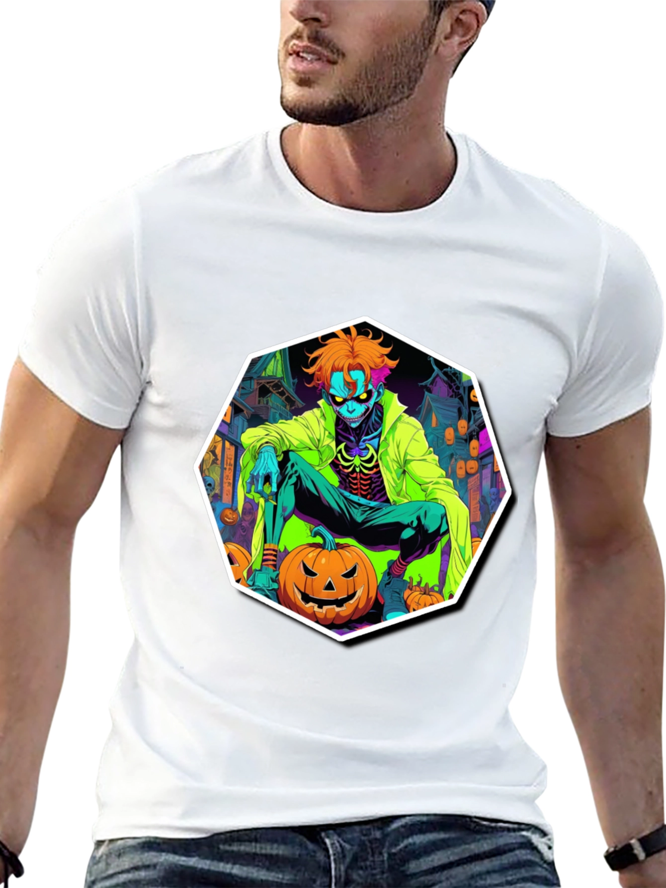 Halloween Pumpkin Zombie Graphic Tee - Black