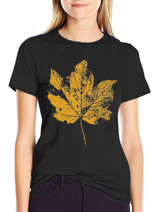 Autumn Leaf Graphic T-Shirt - Black Casual Tee