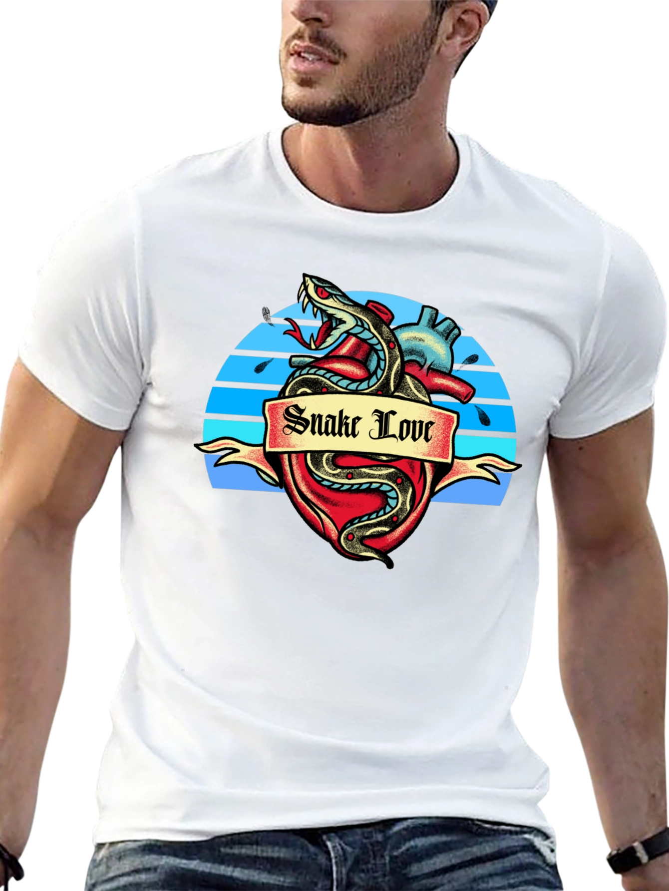 Snake Love Heart Graphic Tee - Black T-Shirt